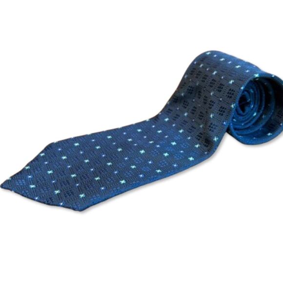 Vintage Zegna 100% Silk Navy Blue Geometric Dot Pattern Neck Tie - Picture 1 of 8